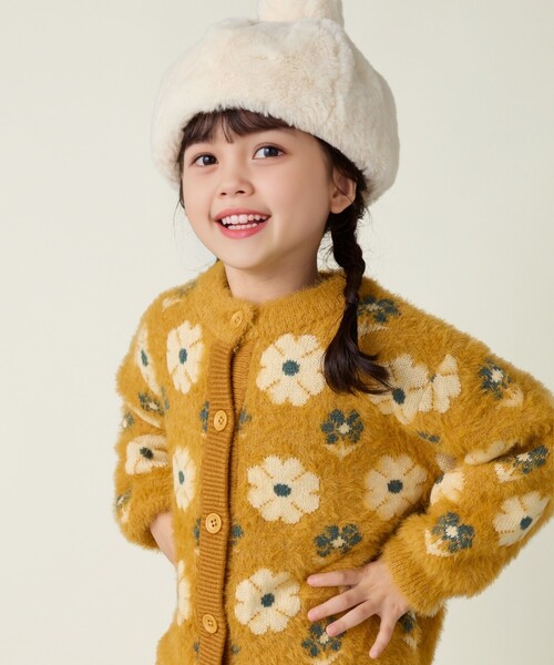 BEAMS mini（ビームスミニ）の「フラワー シャギー カーディガン 2024FW（90～150cm）（カーディガン/ボレロ・キッズ・イエロー/ライトブルー・90/100/110/120/130/140/150）」の6枚目の写真