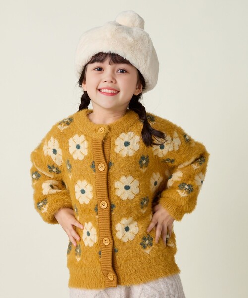 BEAMS mini（ビームスミニ）の「フラワー シャギー カーディガン 2024FW（90～150cm）（カーディガン/ボレロ・キッズ・イエロー/ライトブルー・90/100/110/120/130/140/150）」の7枚目の写真