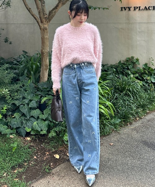 Ada.（エイダ）の「クルーネック シャギー ショートニット（ニット/セーター・レディース・ホワイト/ピンク/ブラック/グレー・FREE）」の10枚目の写真