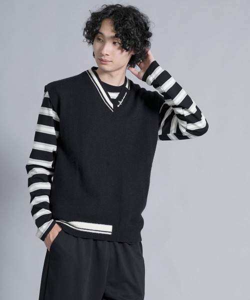aimoha(アイモハ)の「aimoha men Varsity Vibe Knit Vest(ベスト・メンズ・オフホワイト/ブラック/ライトグレー・MEDIUM/LARGE/X-LARGE/XX-LARGE/XXX-LARGE)」の2枚目の写真