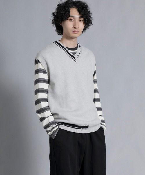 aimoha(アイモハ)の「aimoha men Varsity Vibe Knit Vest(ベスト・メンズ・オフホワイト/ブラック/ライトグレー・MEDIUM/LARGE/X-LARGE/XX-LARGE/XXX-LARGE)」の13枚目の写真
