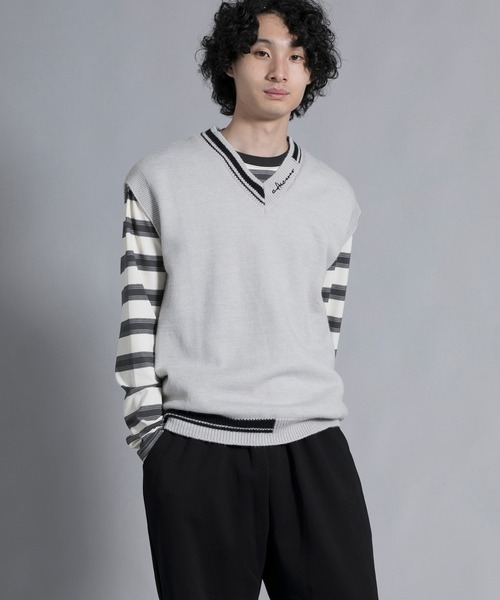aimoha(アイモハ)の「aimoha men Varsity Vibe Knit Vest(ベスト・メンズ・オフホワイト/ブラック/ライトグレー・MEDIUM/LARGE/X-LARGE/XX-LARGE/XXX-LARGE)」の14枚目の写真