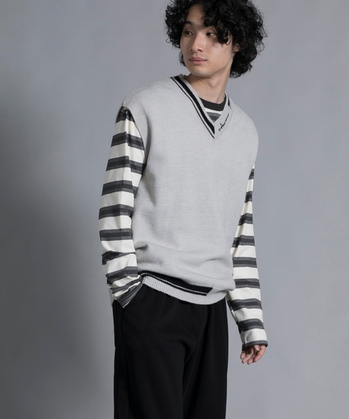 aimoha(アイモハ)の「aimoha men Varsity Vibe Knit Vest(ベスト・メンズ・オフホワイト/ブラック/ライトグレー・MEDIUM/LARGE/X-LARGE/XX-LARGE/XXX-LARGE)」の15枚目の写真