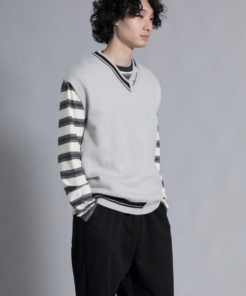 aimoha(アイモハ)の「aimoha men Varsity Vibe Knit Vest(ベスト・メンズ・オフホワイト/ブラック/ライトグレー・MEDIUM/LARGE/X-LARGE/XX-LARGE/XXX-LARGE)」の16枚目の写真