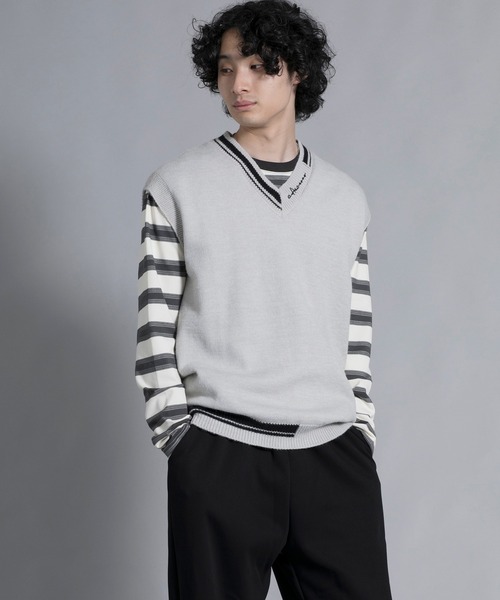 aimoha(アイモハ)の「aimoha men Varsity Vibe Knit Vest(ベスト・メンズ・オフホワイト/ブラック/ライトグレー・MEDIUM/LARGE/X-LARGE/XX-LARGE/XXX-LARGE)」の18枚目の写真