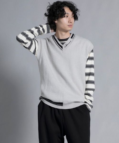 aimoha(アイモハ)の「aimoha men Varsity Vibe Knit Vest(ベスト・メンズ・オフホワイト/ブラック/ライトグレー・MEDIUM/LARGE/X-LARGE/XX-LARGE/XXX-LARGE)」の19枚目の写真