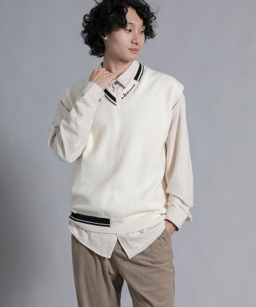 aimoha(アイモハ)の「aimoha men Varsity Vibe Knit Vest(ベスト・メンズ・オフホワイト/ブラック/ライトグレー・MEDIUM/LARGE/X-LARGE/XX-LARGE/XXX-LARGE)」の10枚目の写真