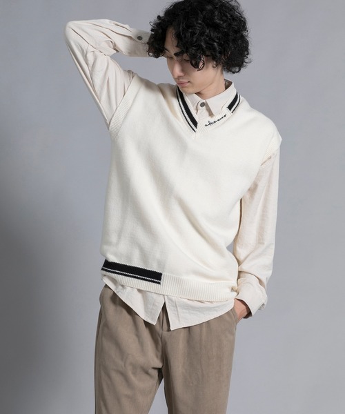 aimoha(アイモハ)の「aimoha men Varsity Vibe Knit Vest(ベスト・メンズ・オフホワイト/ブラック/ライトグレー・MEDIUM/LARGE/X-LARGE/XX-LARGE/XXX-LARGE)」の11枚目の写真