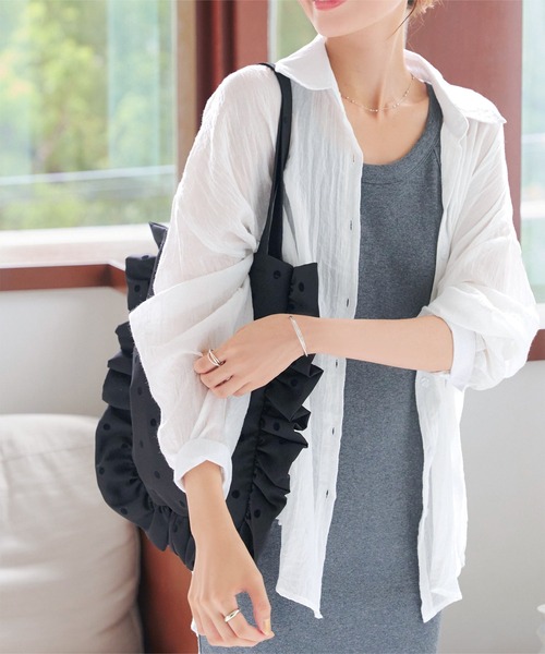 KOBE LETTUCE（コウベレタス）の「選べる2タイプ ドット柄フリルトートバッグ（トートバッグ・レディース・アイボリー系/ブラック系/クリーム/ブラック・B/A）」の5枚目の写真