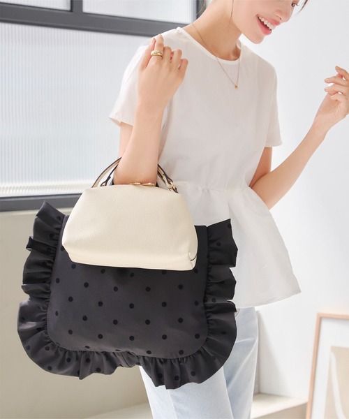 KOBE LETTUCE（コウベレタス）の「選べる2タイプ ドット柄フリルトートバッグ（トートバッグ・レディース・アイボリー系/ブラック系/クリーム/ブラック・B/A）」の19枚目の写真