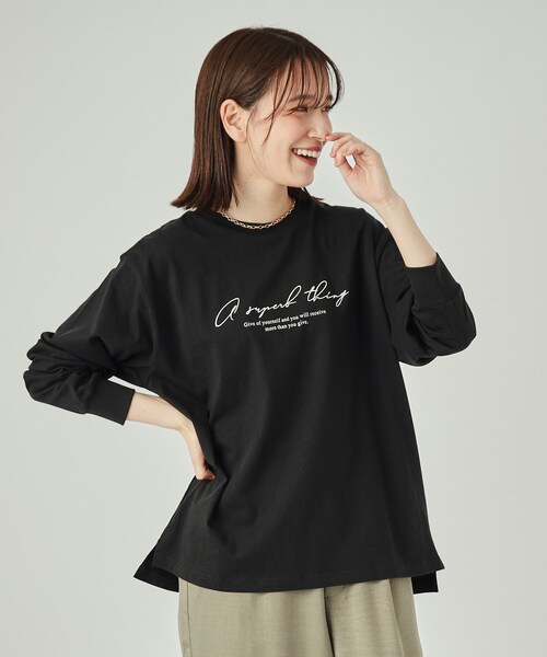 SHOO・LA・RUE（シューラルー）の「◆【洗える】プリントロングスリーブTシャツ（Tシャツ/カットソー・レディース・ブラウン系3/ブラック/ホワイト系1/イエロー系9/モスグリーン系2/グレー系その他2/ホワイト/アイボリー系1・02/03/04）」の16枚目の写真
