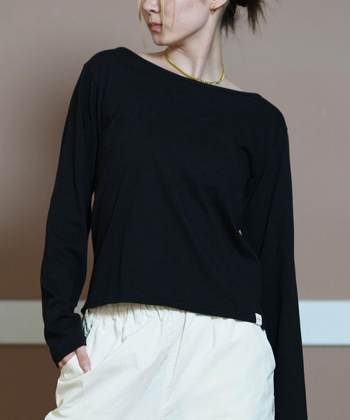 ムラサキスポーツ（ムラサキスポーツ）の「RIKKA FEMME/リッカファム ロンT ボートネック RF24FW30（Tシャツ/カットソー・レディース・ブラック/ホワイト・M/L/S/M）」の2枚目の写真