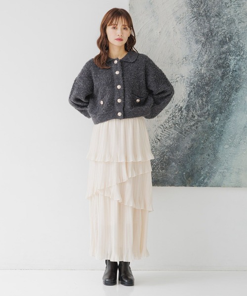 mysty woman（ミスティウーマン）の「アシメケシプリーツスカート 152013（スカート・レディース・ベージュ系その他/アイボリー/ブラック・FREE）」の7枚目の写真