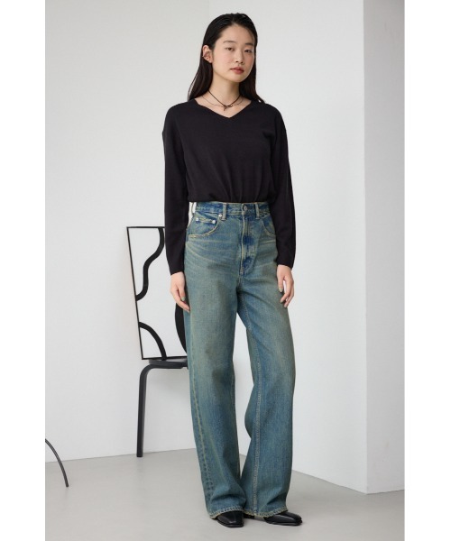 AZUL by moussy（アズールバイマウジー）の「ヌーディー2WAYVネックニットトップス（Tシャツ/カットソー・レディース・ライム/ブラック/オフホワイト/グレー・SMALL/MEDIUM）」の17枚目の写真