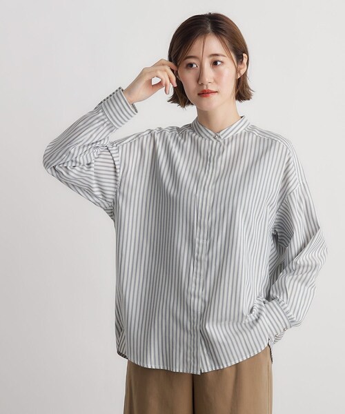 grove（グローブ）の「◆TRやわらかとろみシャツ（シャツ/ブラウス・レディース・ストライプ/オフホワイト/スミクロ・05/04/03/02/01）」の3枚目の写真