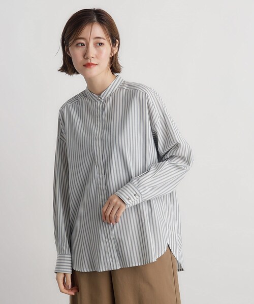 grove（グローブ）の「◆TRやわらかとろみシャツ（シャツ/ブラウス・レディース・ストライプ/オフホワイト/スミクロ・05/04/03/02/01）」の4枚目の写真