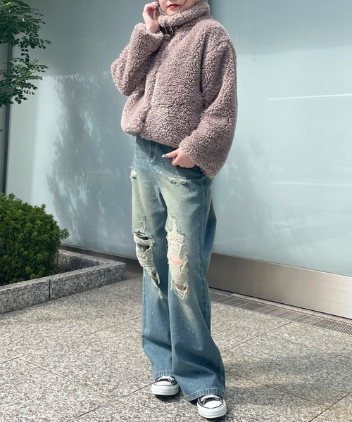 【美品】 CATWALK LONDON ファー付きジャケット ONE SIZE GYDA ファー付きライダースジャケット 2way