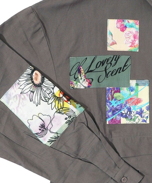 ScoLar（スカラー）の「143611：花蝶アート柄アップリケ シャツワンピース（シャツワンピース・レディース・チャコールグレー/カーキ/ピンク・M）」の13枚目の写真