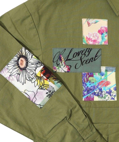 ScoLar（スカラー）の「143611：花蝶アート柄アップリケ シャツワンピース（シャツワンピース・レディース・チャコールグレー/カーキ/ピンク・M）」の17枚目の写真