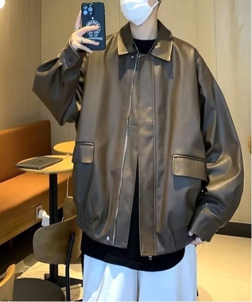 COMON＋（コモンプラス）の「オーバーサイズPUブルゾン（ブルゾン・メンズ・ブラウン/ブラック・L/M/XL）」の8枚目の写真