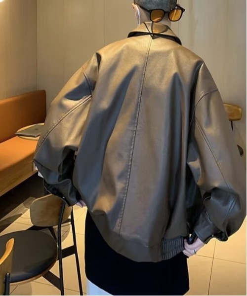 COMON＋（コモンプラス）の「オーバーサイズPUブルゾン（ブルゾン・メンズ・ブラウン/ブラック・L/M/XL）」の9枚目の写真