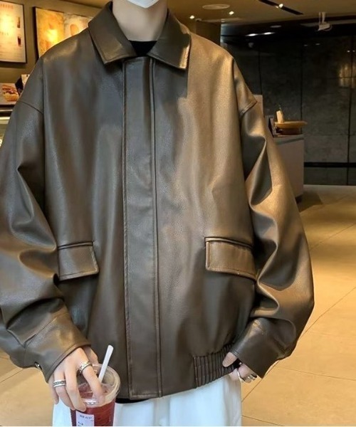 COMON＋（コモンプラス）の「オーバーサイズPUブルゾン（ブルゾン・メンズ・ブラウン/ブラック・L/M/XL）」の11枚目の写真