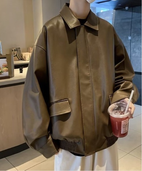 COMON＋（コモンプラス）の「オーバーサイズPUブルゾン（ブルゾン・メンズ・ブラウン/ブラック・L/M/XL）」の13枚目の写真