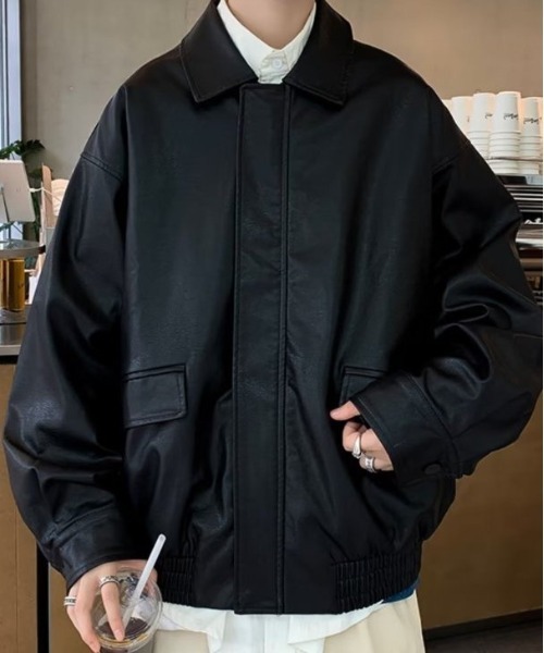 COMON＋（コモンプラス）の「オーバーサイズPUブルゾン（ブルゾン・メンズ・ブラウン/ブラック・L/M/XL）」の3枚目の写真