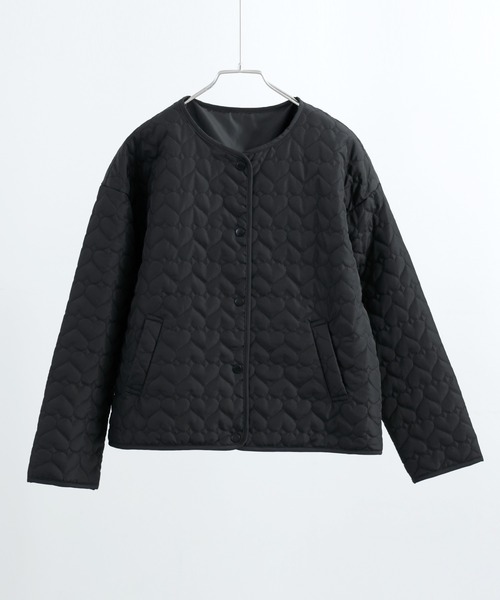 Fashion Letter(ファッションレター)の「ハート柄キルトジャケット ブルゾン ショート丈(ブルゾン・レディース・アイボリー/ブラック・M)」の8枚目の写真