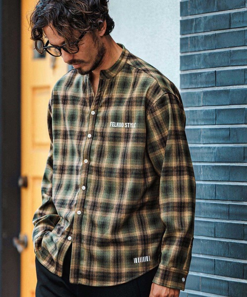 felkod(フィルコッド)の「ms5832-Flannel Check Band Collar Shirts ネルシャツ(シャツ/ブラウス・メンズ・ホワイト×ブラック/カーキ系・S/M/L)」の2枚目の写真