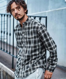 ms5832-Flannel Check Band Collar Shirts ネルシャツ