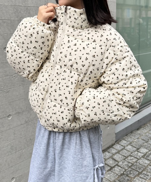 グレー 花柄 ダウンジャケット Per sist ence ダウンコート ダウンジャケット メタリック