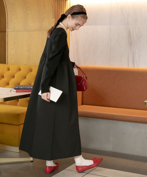 セール】【BONLECILL noir】チェック柄切替 パワショルギャザーニット