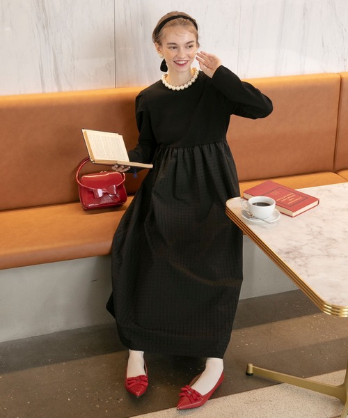 セール】【BONLECILL noir】チェック柄切替 パワショルギャザーニット