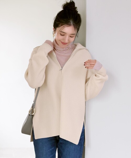 23区 S（ニジュウサンクチイサイサイズ）の「【SLOW/一部店舗限定】ニットトータル ハーフジップ ニット（ニット/セーター・レディース・ホワイト系/ブラック系3/ブラック系・32）」の2枚目の写真