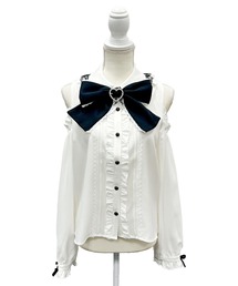【大きいサイズ】オフショルフリルリボンブラウス