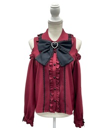 【大きいサイズ】オフショルフリルリボンブラウス