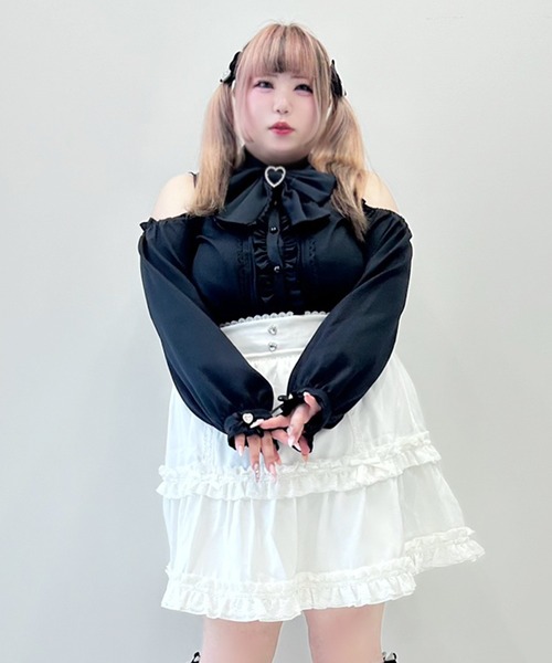 大きいサイズ】オフショルフリルリボンブラウス（シャツ/ブラウス