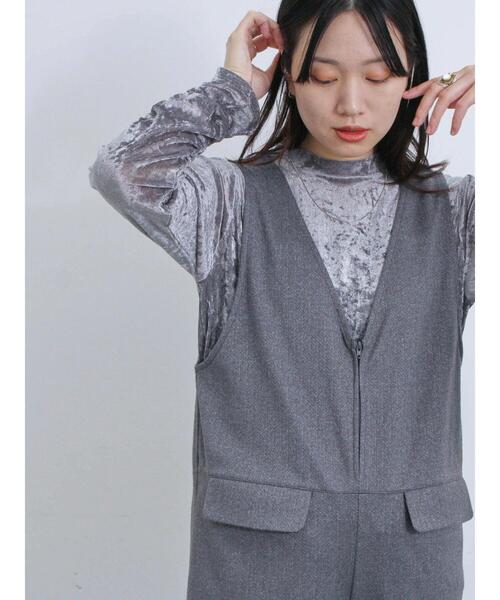 Samansa Mos2 blue(サマンサモスモスブルー)の「メッシュベロアハイネックプルオーバー(Tシャツ/カットソー・レディース・キナリ/チャコールグレー/ブルー・F)」の1枚目の写真