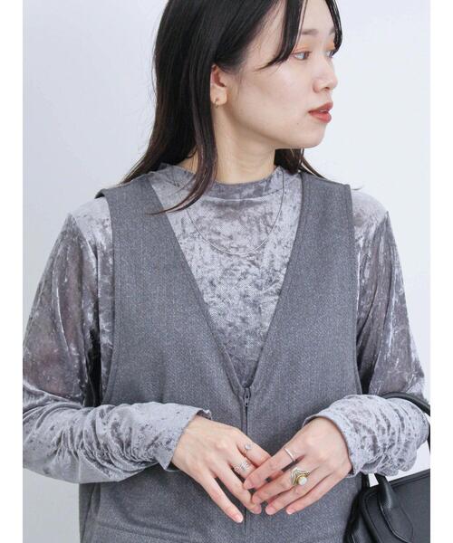 Samansa Mos2 blue(サマンサモスモスブルー)の「メッシュベロアハイネックプルオーバー(Tシャツ/カットソー・レディース・キナリ/チャコールグレー/ブルー・F)」の14枚目の写真