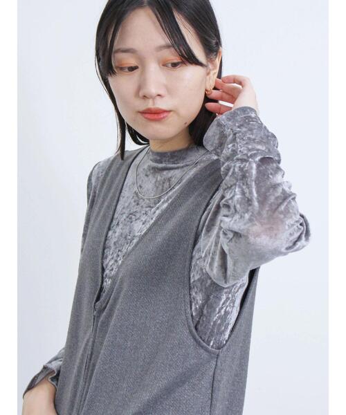 Samansa Mos2 blue(サマンサモスモスブルー)の「メッシュベロアハイネックプルオーバー(Tシャツ/カットソー・レディース・キナリ/チャコールグレー/ブルー・F)」の15枚目の写真