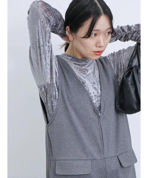 Samansa Mos2 blue(サマンサモスモスブルー)の「メッシュベロアハイネックプルオーバー(Tシャツ/カットソー・レディース・キナリ/チャコールグレー/ブルー・F)」の7枚目の写真