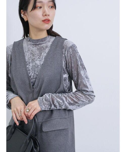 Samansa Mos2 blue(サマンサモスモスブルー)の「メッシュベロアハイネックプルオーバー(Tシャツ/カットソー・レディース・キナリ/チャコールグレー/ブルー・F)」の8枚目の写真