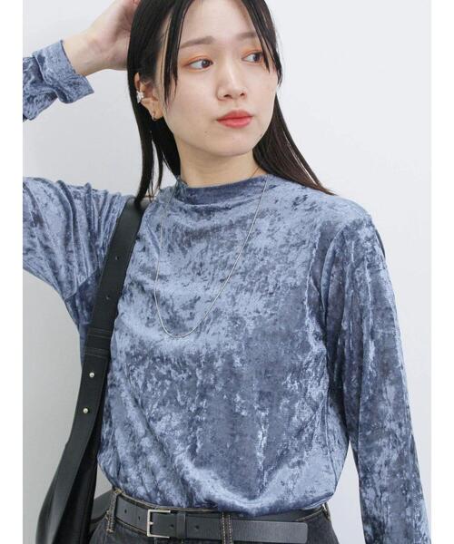 Samansa Mos2 blue(サマンサモスモスブルー)の「メッシュベロアハイネックプルオーバー(Tシャツ/カットソー・レディース・キナリ/チャコールグレー/ブルー・F)」の4枚目の写真