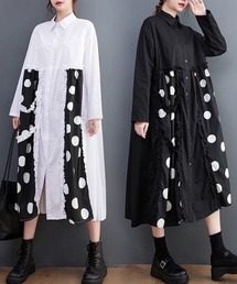 ETIHW WHITE（エティホワイト）の「ETIHW WHITE　ドット×フリル　オーバーサイズワンピース　大人カジュアル（シャツワンピース）」