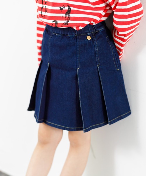 MAKE YOUR DAY(メイクユアデイ)の「デニムプリーツスカート■80~140cm(デニムスカート・キッズ・ネイビー/ブルー・90/100/110/130/140/80/120)」の1枚目の写真