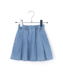 15)銀座サエグサデニム調プリーツスカート140 美脚見えデニムプリーツスカート(S(140cm) グレー): ジュニア