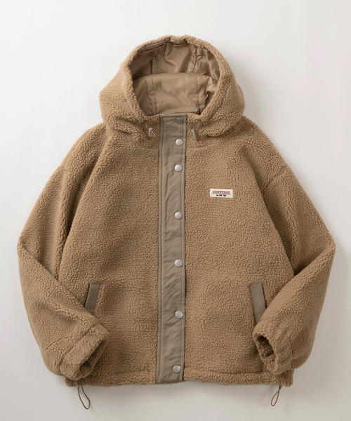 CONVERSE（コンバース）の「【CONVERSE/コンバース】ブランドネームタグ シープボア切り替え フードジャケット/フーディ―/ドローコード付（ブルゾン・レディース・ベージュ/ブラック/ブルーグレー/アイボリー・L/M）」の4枚目の写真