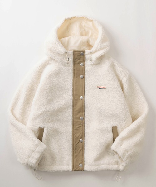 CONVERSE（コンバース）の「【CONVERSE/コンバース】ブランドネームタグ シープボア切り替え フードジャケット/フーディ―/ドローコード付（ブルゾン・レディース・ベージュ/ブラック/ブルーグレー/アイボリー・L/M）」の2枚目の写真