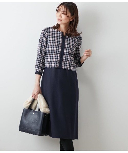 ツイル×Snowニューヨーカータータン 切替えワンピース  
